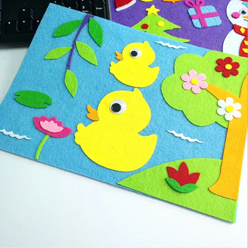 duck Творческие дети DIY мультфильм DIY стикер игрушки нетканый Войлок коллаж милый стикер украшения s Образовательные Подарки Лебедь лягушка торт - Цвет: duck