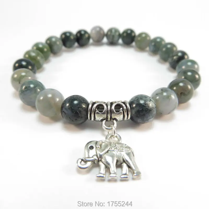 SN1120 Sacred Elephant Mala Bracelet Healing Yoga Jewelry Moss Stone Zen Beaded Best Christmas Gift | Украшения и аксессуары
