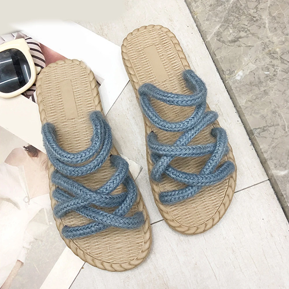 Соломенные шлепанцы из пеньковой веревки женские сандалии 2019 повседневные