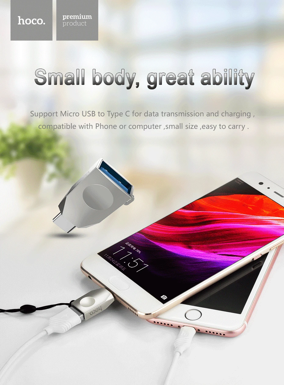 HOCO Micro usb type C OTG адаптер USBC type-c OTG конвертер для Xiaomi mix2s 8 mix3 One Plus 6t 6 huawei mate 20 Pro USB адаптер
