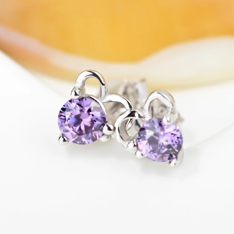 100% Настоящее серебро 925 пробы серьги романтические фиолетовые кристаллы модные