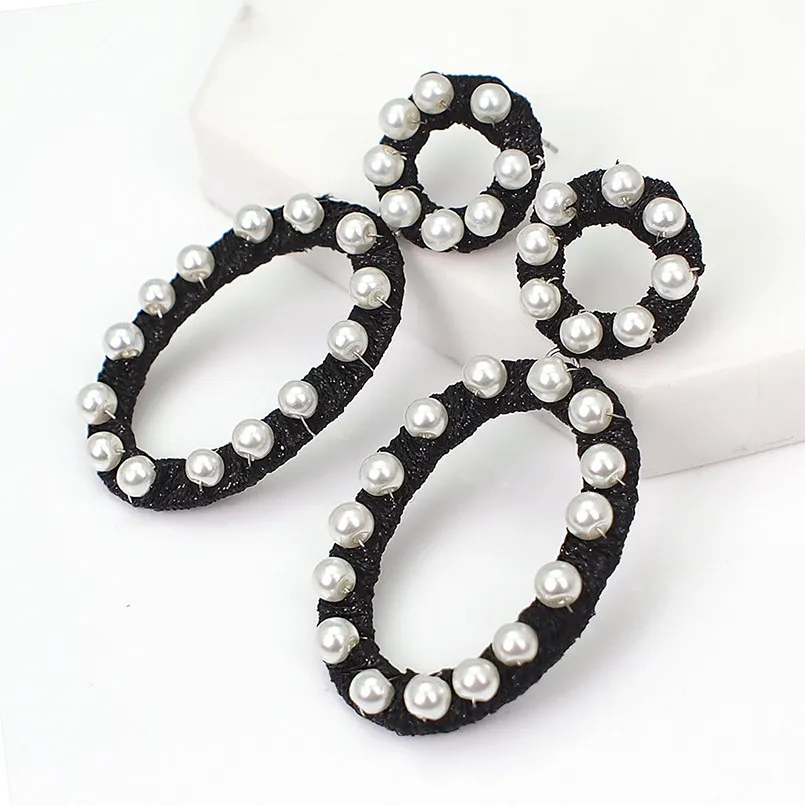 Black Earrings MANILAI, имитация жемчуга, висячие серьги, Модная шелковая нить, обруч, сплав, массивные серьги для женщин, очаровательные ювелирные изделия, аксессуары - Окраска металла: Black Earrings