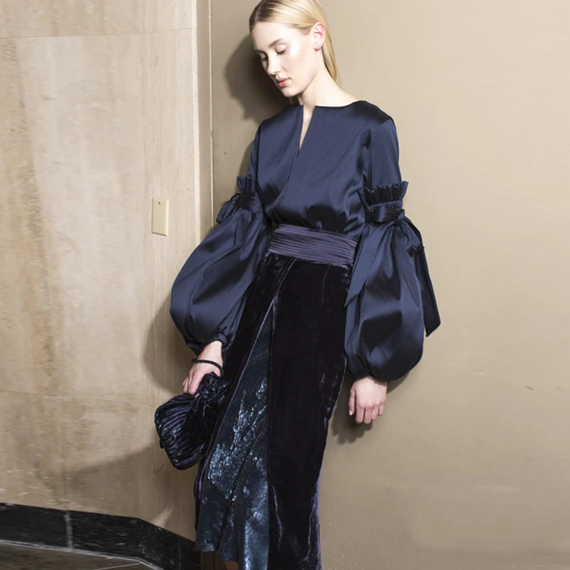 2019 дизайнерский топ и юбка комплект из двух предметов Женская винтажная блуза с