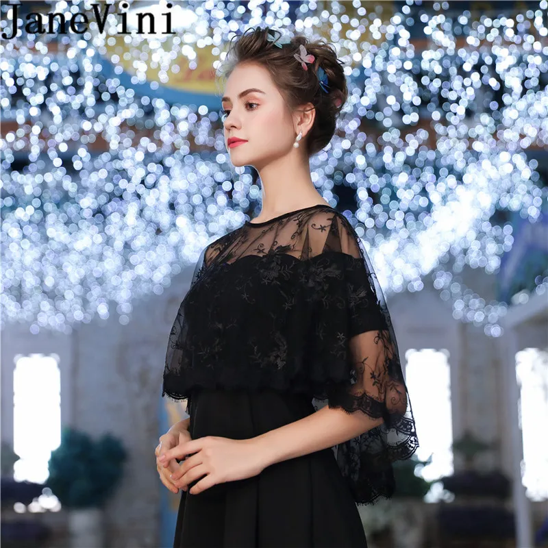 JaneVini черное кружевное болеро Noir Femme женские свадебные накидки Вечерние накидки палантины Свадебные Болеро Вечерние платья аксессуары
