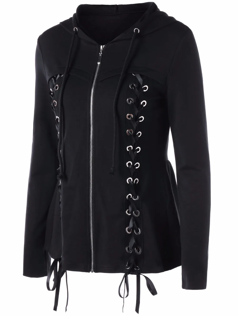 2019 осень зима Готический женский черный с капюшоном на шнуровке свитер кроп Топ