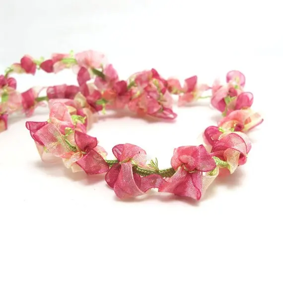 Тканая лента Rococo с отделкой из шифона цвета фуксии и цветов телесного 2 ярдов |