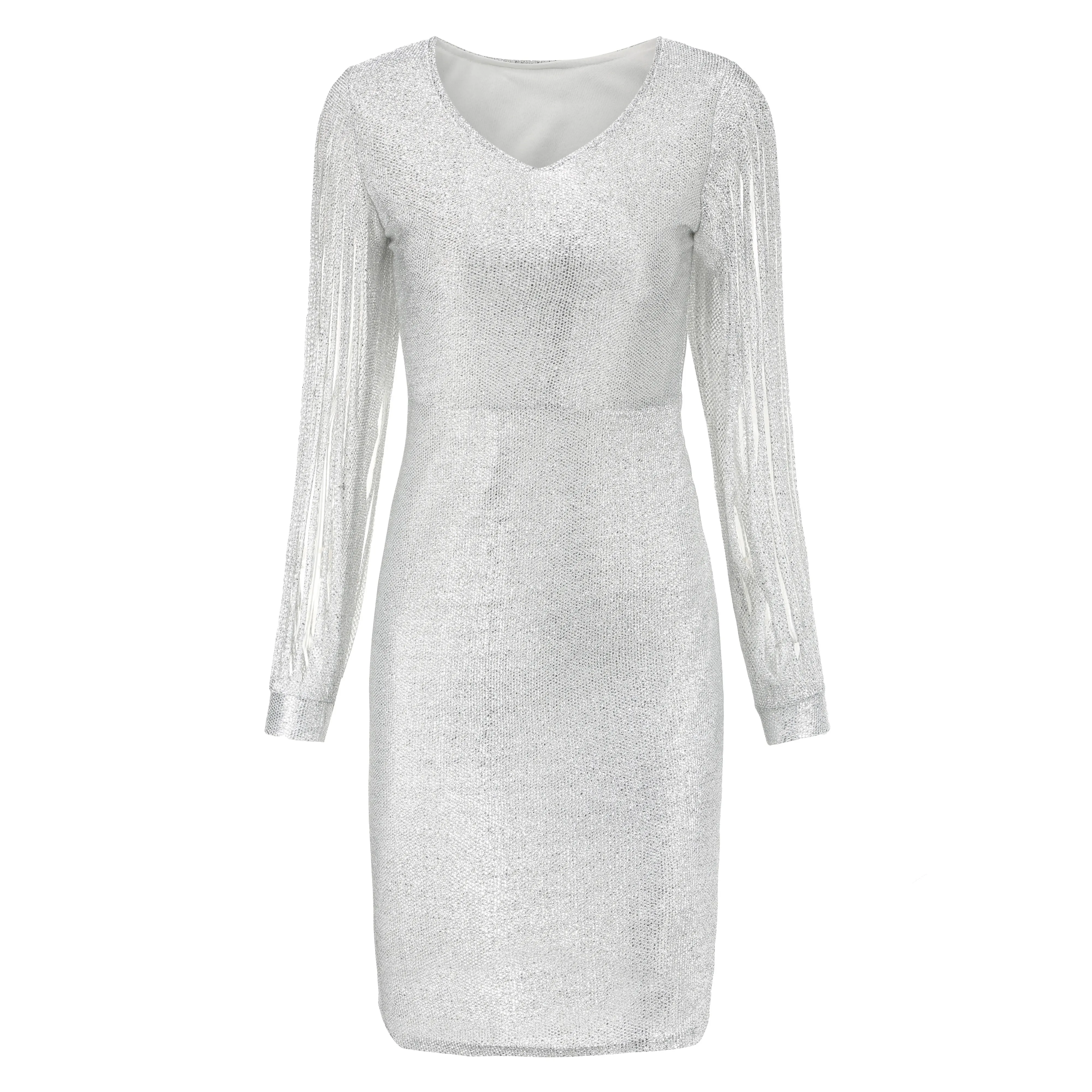 Милое 2019 женское блестящее платье с длинным рукавом и блестками элегантное