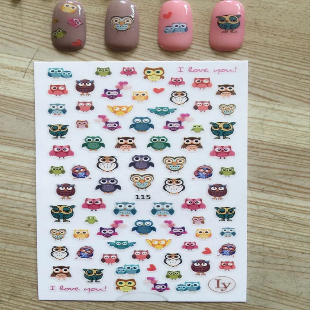 Забавное милое животное Сова шаблон Женский стикер для ногтей переводная