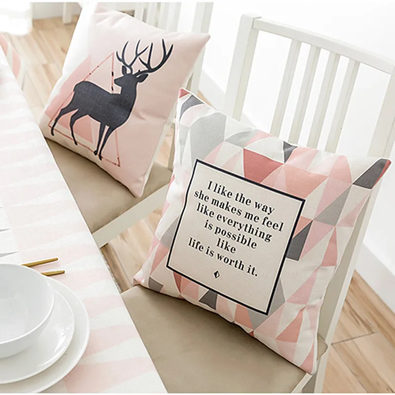 Розовая серая Скандинавская Подушка с оленем наволочка для домашнего декора