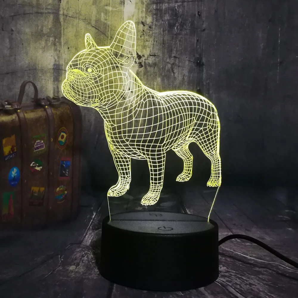 Светодиодная настольная 3d лампа amрой французский бульдог милый щенок RGB ночник USB