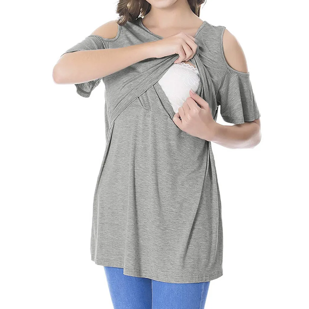 Maternity Top Mom Nursing Solid Tees Straps T-shirt Pregnancy Breastfeeding Tops Clothes | Мать и ребенок