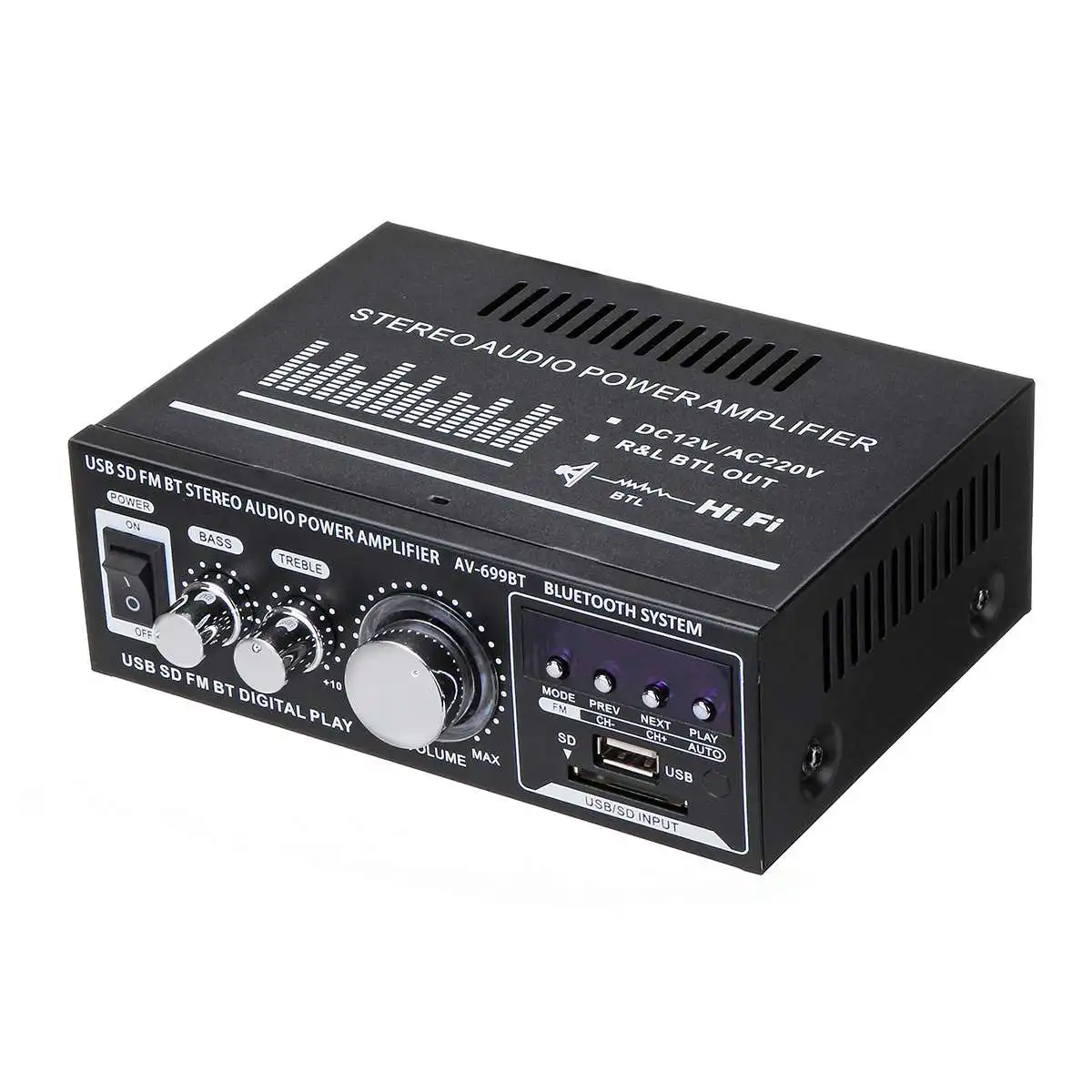 12 В/220 В 400 Вт 2 канала bluetooth HiFi стерео усилитель USB SD FM Радио мощность стерео автомобильный усилитель аудио домашний усилитель