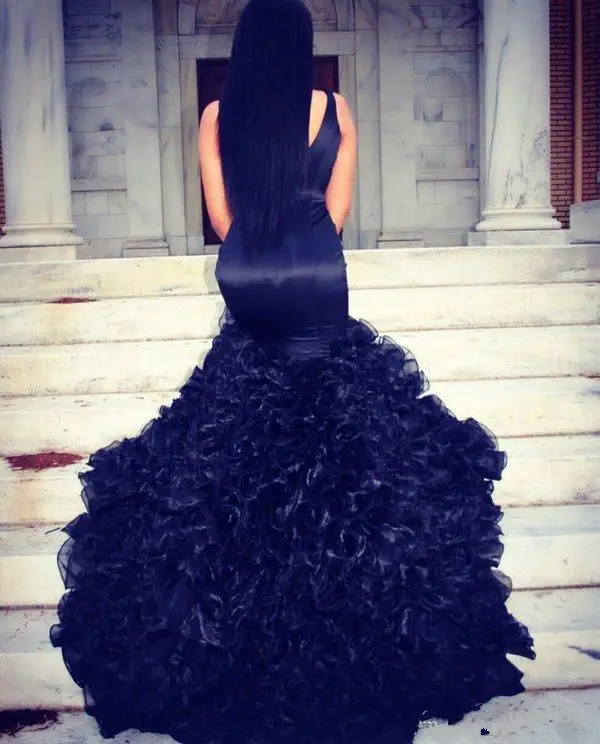 Темно синие длинные платья русалки для выпускного вечера 2020 черных девушек с V