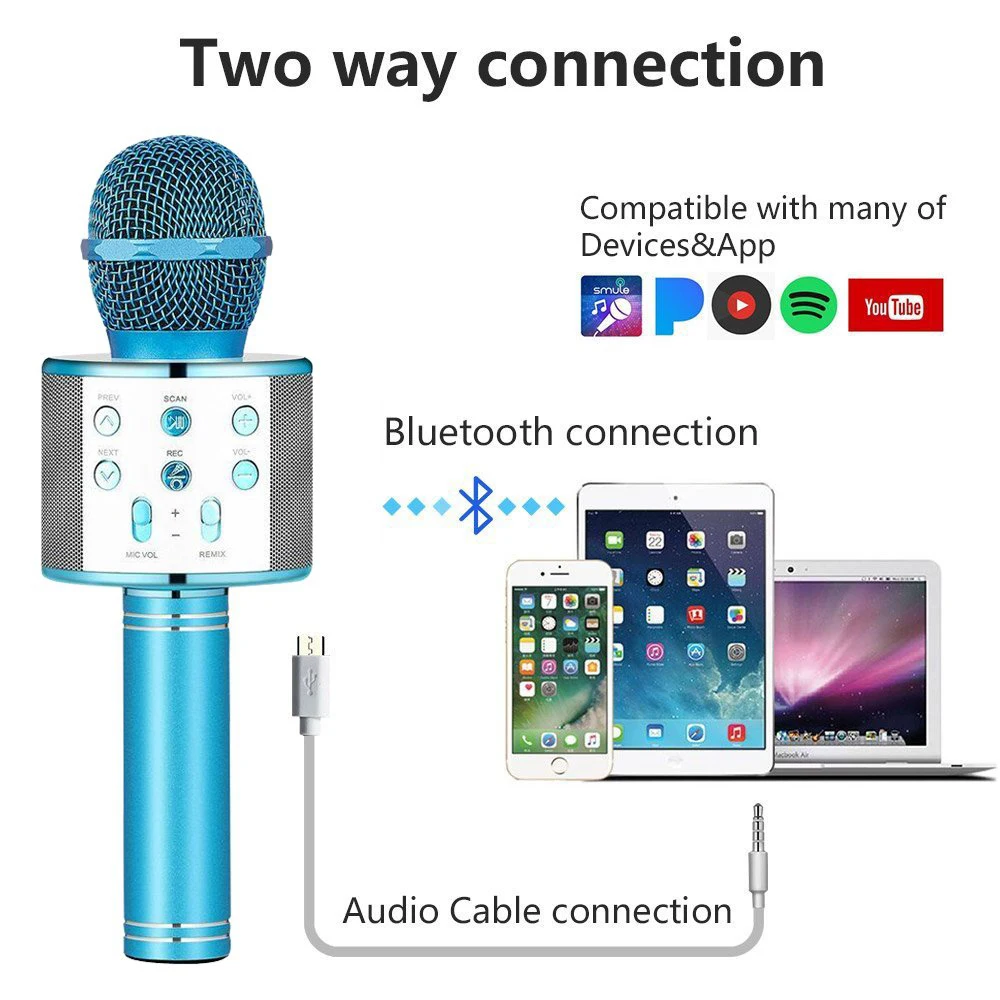 Микрофон караоке беспроводной W/Bluetooth динамик Instagram 5000+ лайков iPhone Android PC смартфон портативный ручной микрофон