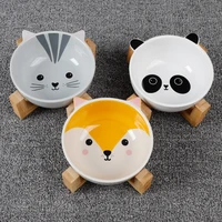 portable dog cat bowl pets dining table puppy feeding drinking ceramic bowl with wooden stand health protective organizer case