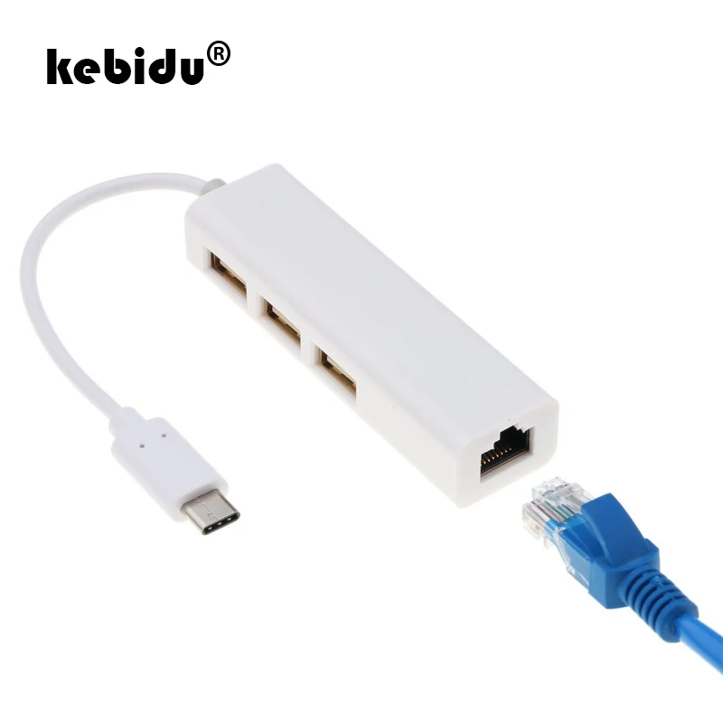 Kebidu-3 puertos tipo C a USB HUB, compatible con Ethernet LAN RJ45,...
