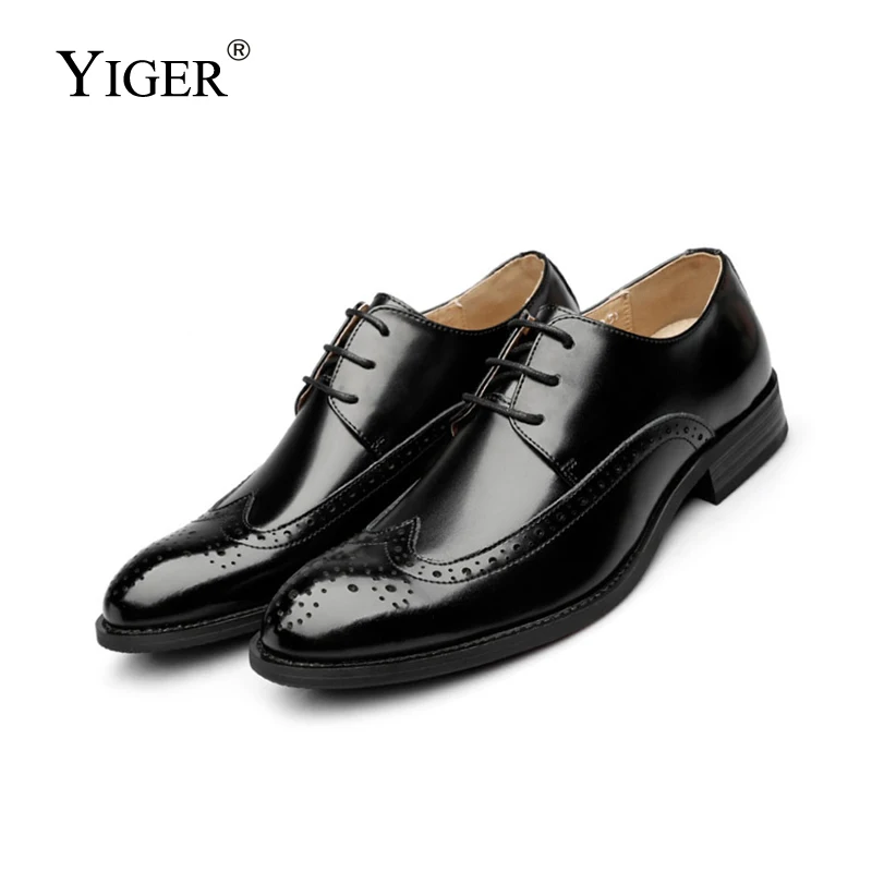YIGER/Новые Мужские модельные туфли свадебные туфли из натуральной воловьей кожи мужские деловые туфли в британском стиле Модные мужские туфли на шнуровке; Цвет черный, коричневый; 05