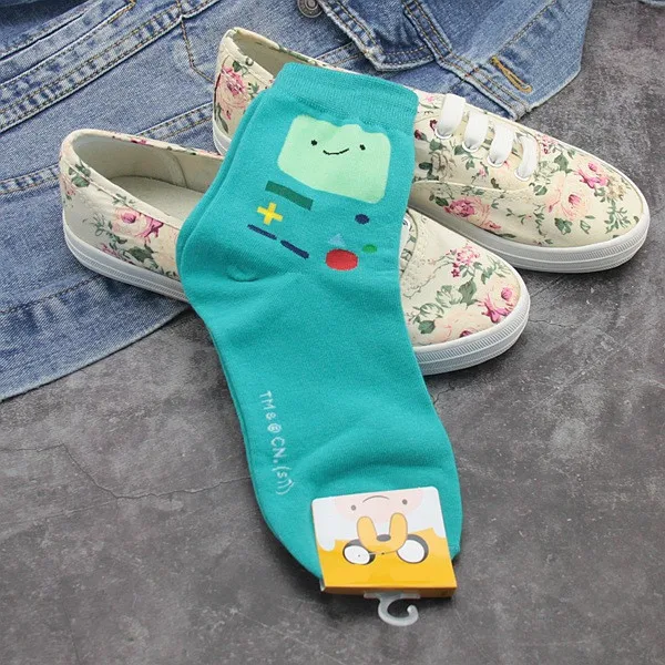1 Pair Green Носки с героями аниме «Время приключений с Финном и Джейком» милые женские носки ледяной король, веселая Космическая принцесса, осенние и зимние желтые хлопковые носки - Цвет: 1 Pair Green