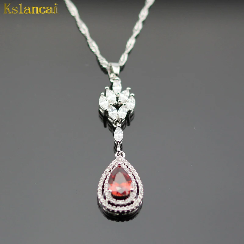 Lan Trendy Choker 925 Sterling silver Jewelry Sets Red AAA Zircon Inlay For Necklaces &amp Pendant /Earrings/Bracelet Women | Украшения и