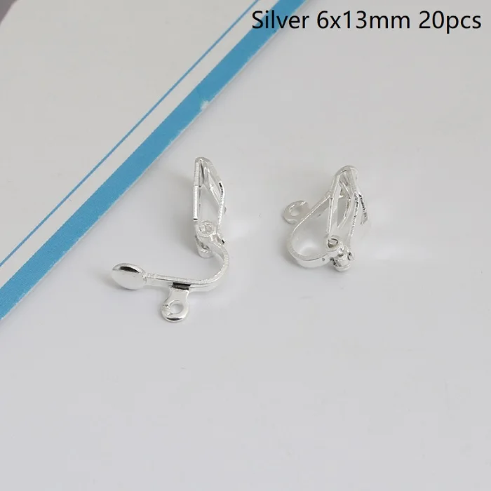 Silver 20 шт./лот, розовое золото, серебро, без пирсинга, серьги, клипсы, 6x13 мм, медь, пустая основа, настройки, ремесло, для рукоделия, для изготовления ювелирных изделий в ушах - Цвет: Silver