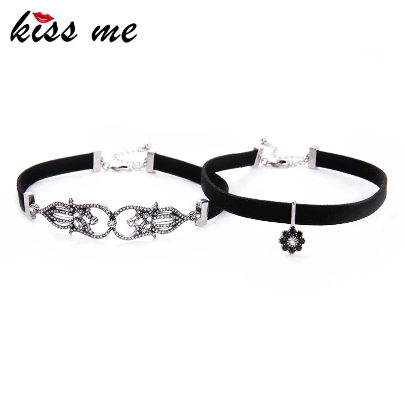 Женское Ожерелье чокер KISS ME черное ожерелье из искусственной кожи с кристаллами