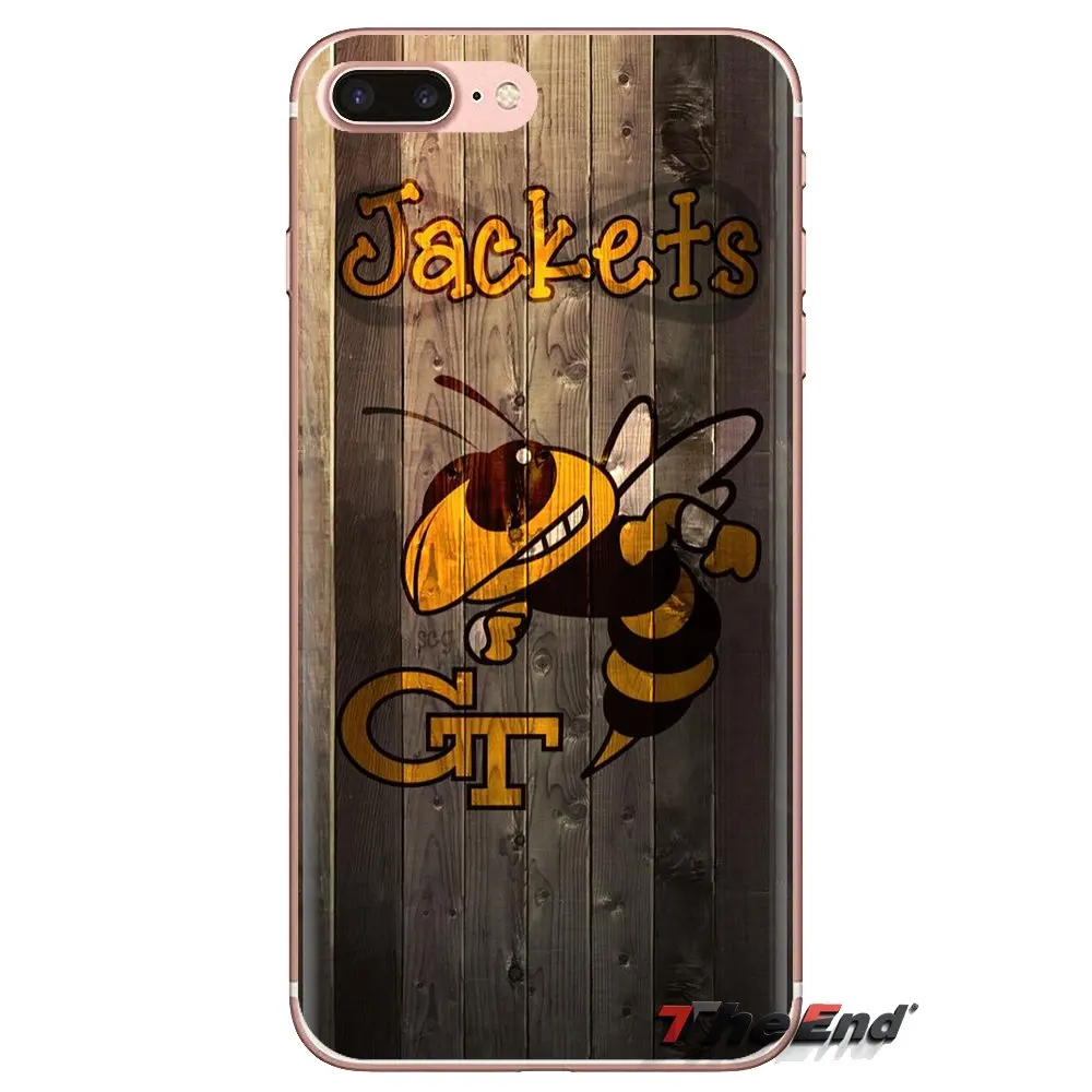 For iPod Touch Apple iPhone 4 4S 5 5S SE 5C 6 6S 7 8 X XR XS Plus MAX Transparent TPU Skin Case Georgia Tech Yellow Jackets Logo |