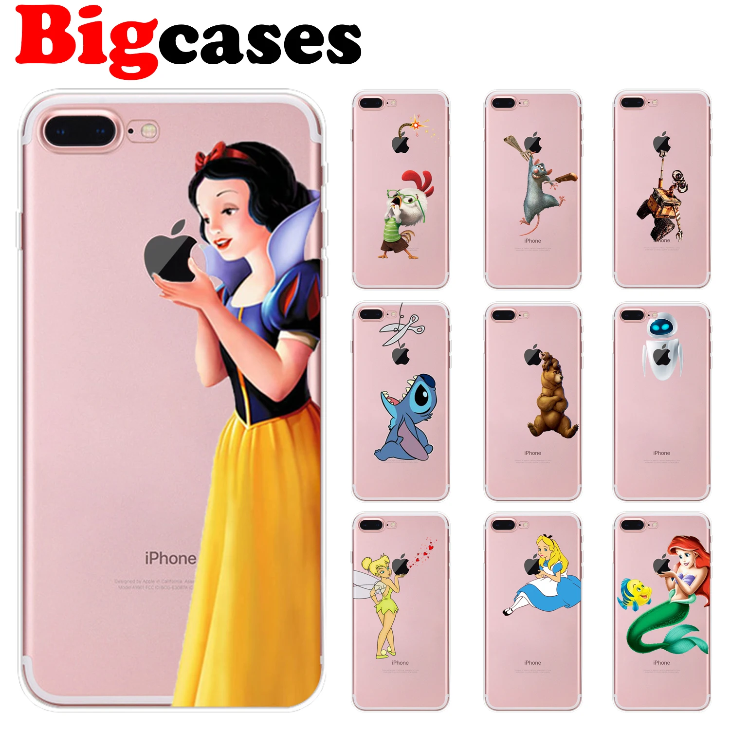 Soft TPU For iphone XS Max XR X 8 7 6 6S Plus 5 5S SE 5C 4S 4 Case Cover Transparent Silicone Cute WALL-E Princess Phone Shell |