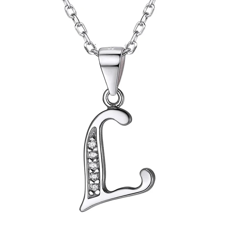 SILVERCUTE 925 пробы инициал из серебра ожерелье для женщин Альфабет кулон с цепочкой Имя ювелирные изделия подарок на день рождения SCP6396B - Цвет камня: L