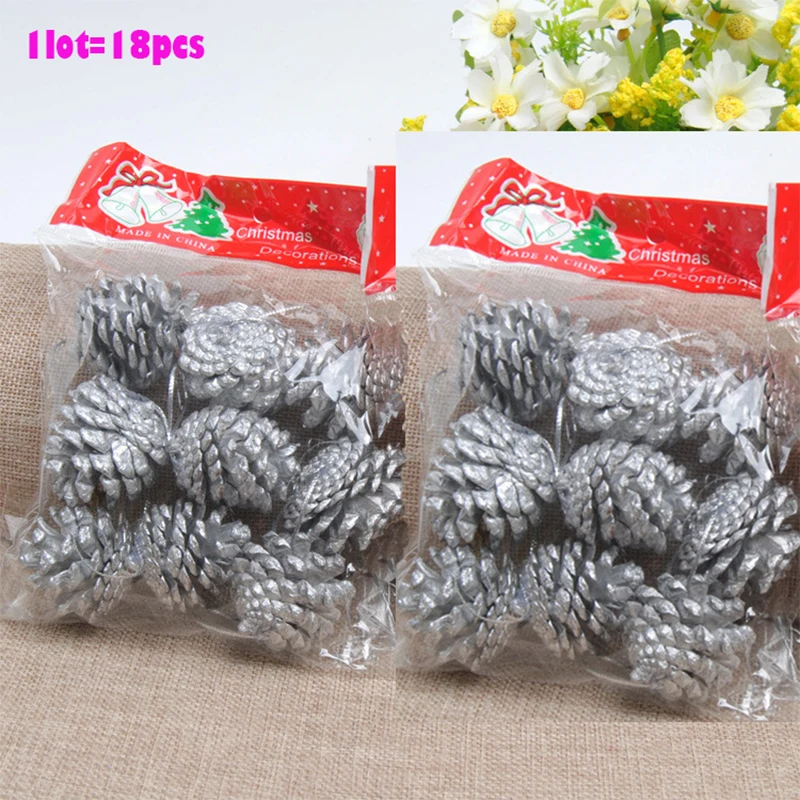 

1Lot 18pc Wooden Silver Pine Cone Christmas Decorations Christmas Tree Hanging Ornament Decorations Pine Cones Christmas Gifts