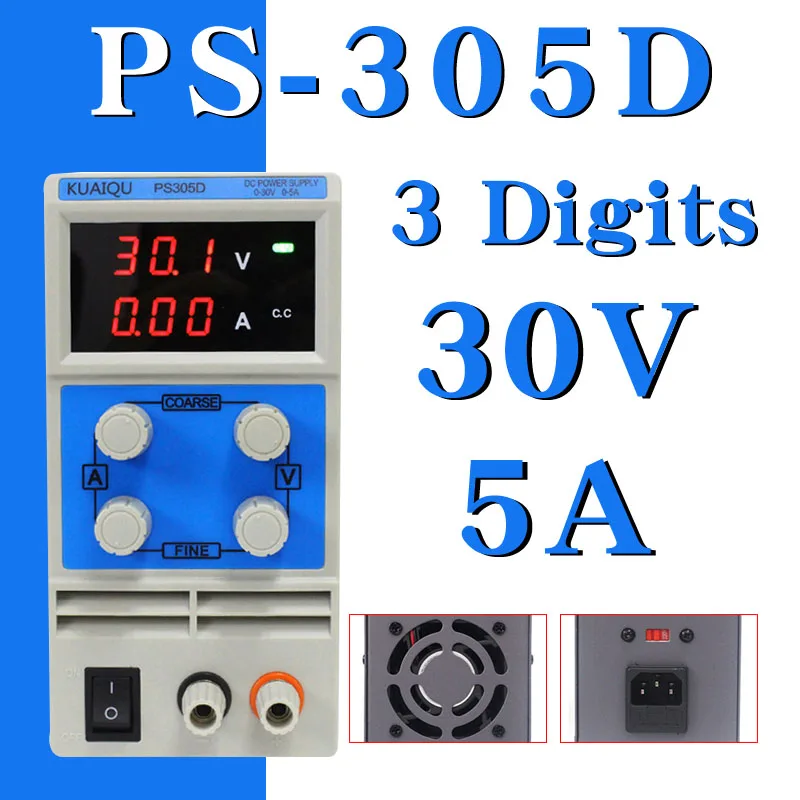 PS305D(30V5A) KUAIQU Мини DC источник питания 110 В/220 В импульсный лабораторный Цифровой переменный Регулируемый источник питания постоянного тока 0-60 в 0-5A 120 В 0-3A - Цвет: PS305D(30V5A)