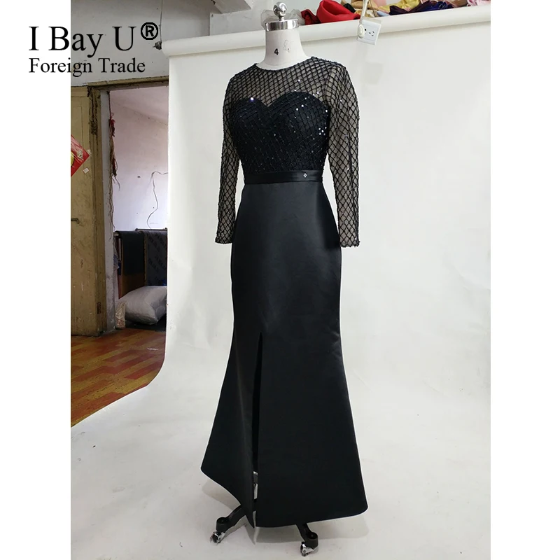 Блестящее платье для выпускного вечера из ткани с блестками и длинными рукавами