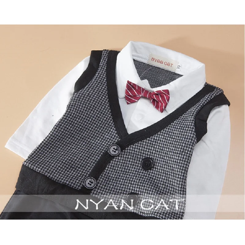 Red Bowties Grid Handsome Baby Boys Clothes Vest Gentleman Party Costumes Rompers Tuxedo Jumpsuits Long Sleeve Newborn Tops |