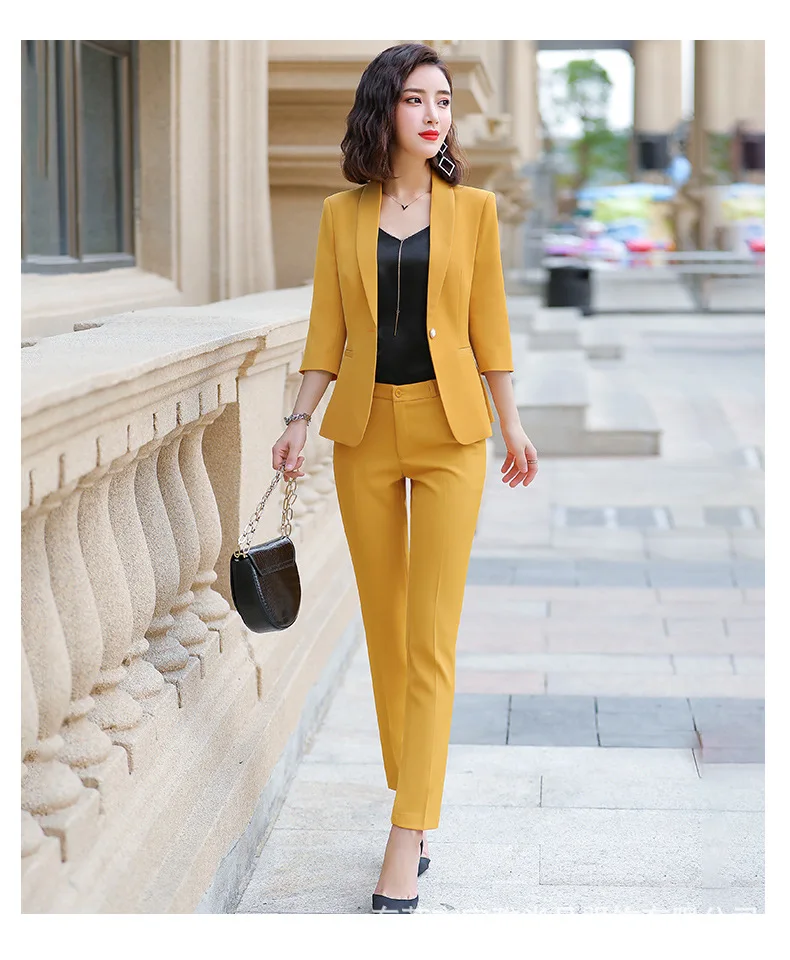 Professional women's suits autumn new five-point sleeves solid color Slim suit temperament casual trousers