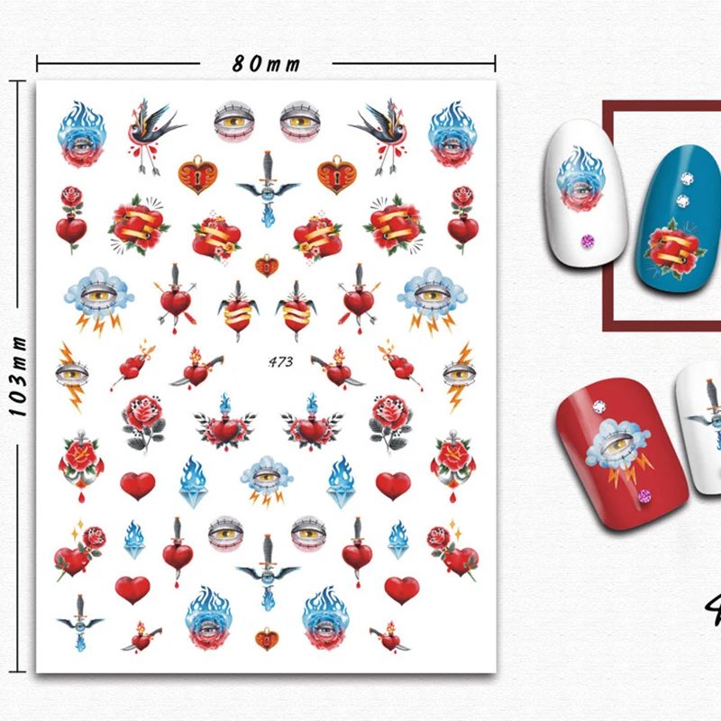 1 лист водных переводных наклеек для ногтей цветок птицы глаза|Стикеры и