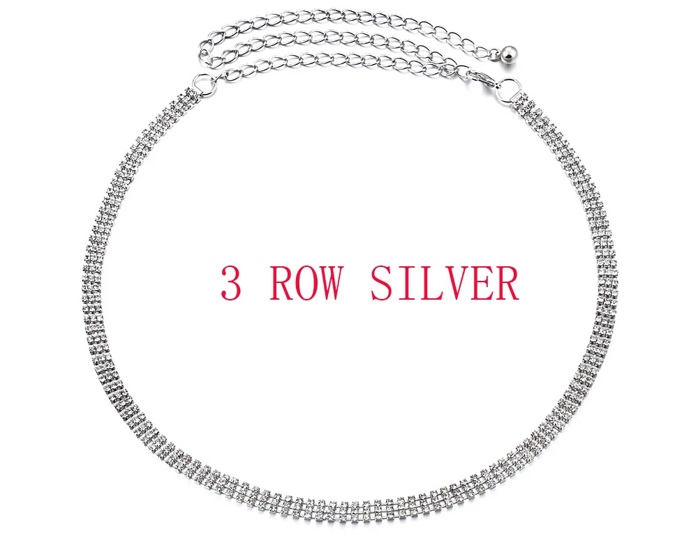 3 ROW SILVER ГОРЯЧЕЕ Золото Посеребренная блестящая Сексуальная Женская цепочка на талию живота сверкающие стразы пояс-цепочка вечерние Клубные танцовщицы - Цвет: 3 ROW SILVER