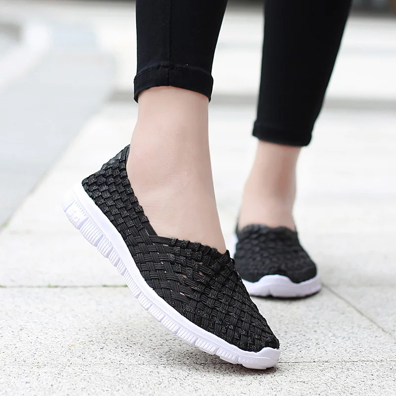 Summer Women Shoes Breathable Woman Mesh Sneakers Female Ballet Flats Women's Slip On Loafers Multi Colored Woven Footwear 2019