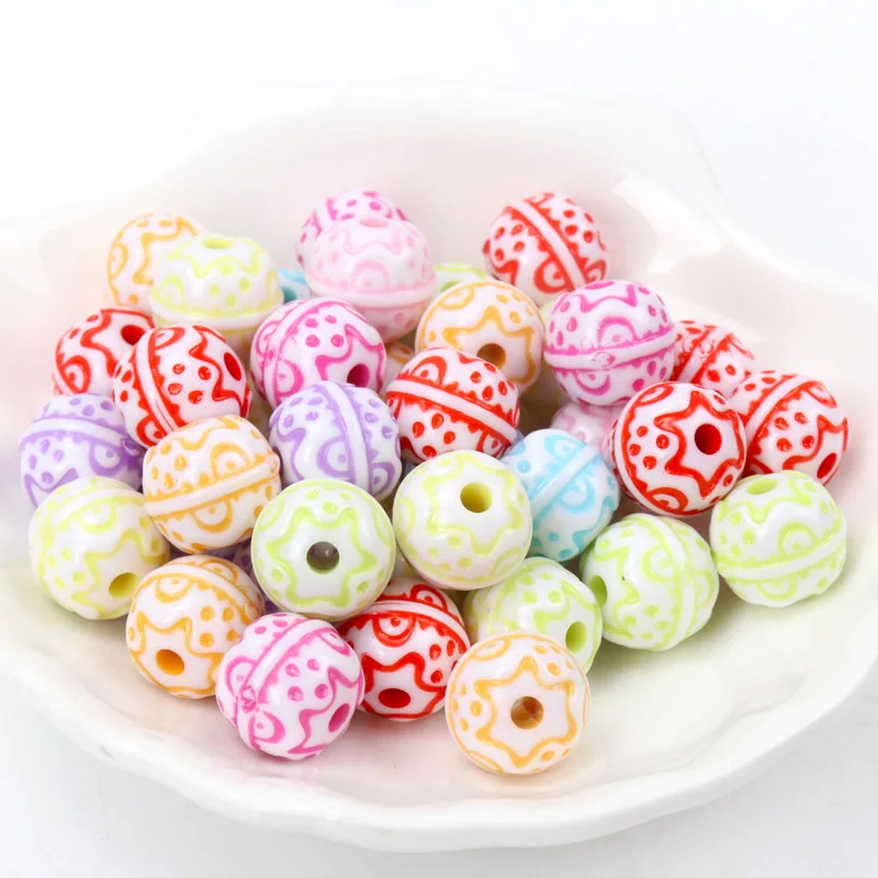 20Pcs Mixed White Stripe Wave Acrylic Round Spacer Loose Beads For Diy jewelry making Bracelet 14mm | Украшения и аксессуары