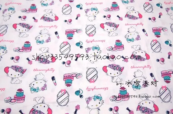 140x50cm1pc hello kitty ткань хлопок белая тонкая Красивая hello kitty кошка печатная ткань для DIY шитья одежда для малышей