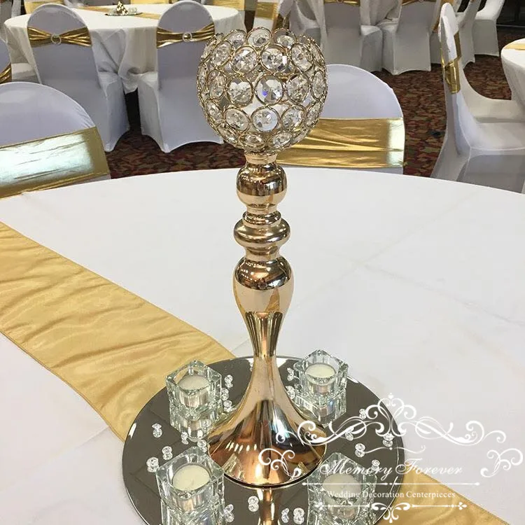 

Оптовая продажа, Хрустальный подсвечник, подставка для свечи, стол, свадебное украшение 42 см, высокий Золотой Канделябр
