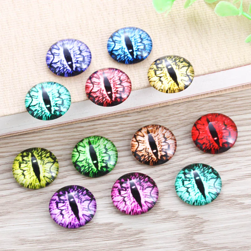 

TYLFNL 50 pcs mix eye Pattern Round Glass Cabochon 16mm 18mm Dome Flat Back DIY Jewelry Finding S-010305