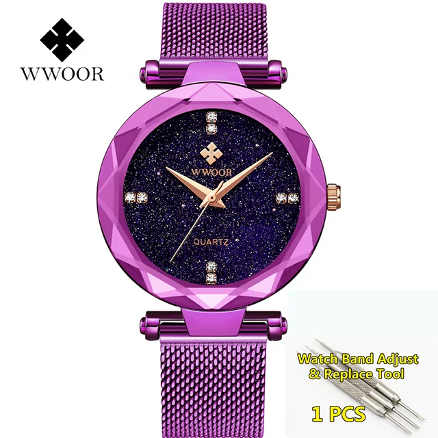purple Женские часы фиолетовый люксовый бренд Алмаз кварцевые женские наручные часы водонепроницаемые женские наручные часы relogio feminino - Color: purple