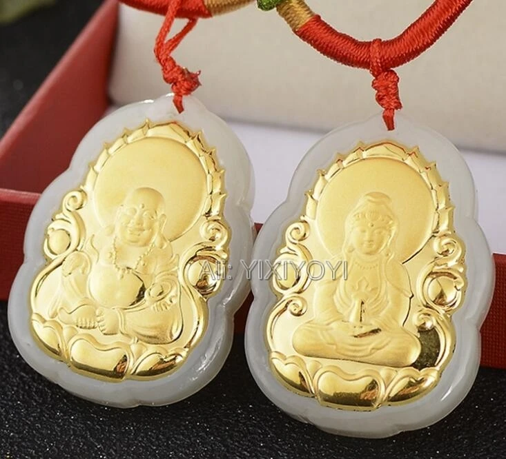 Натуральный белый нефритовый нефрит + 18K твердый Золотой Китайский с