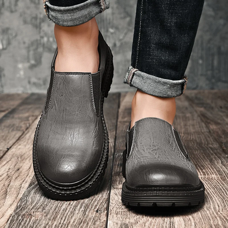 Fashion men's shoes casual leather slip on loafers male 2019 new spring autumn shoe men gray black waterproof work for | Обувь