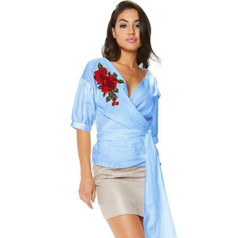 

Fashion Womens Summer Short Sleeve V-Neck Bandage Tops Blouse Shirts Casual Party Bodycon Slim Shirt Outfit Sunsuit Clubwear