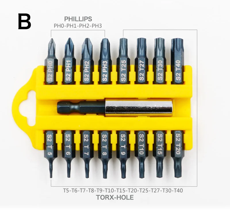Черный Jewii 17-Pcs Отвертка Набор бит магнитный стержень Phillips шлицевая Torx шестигранные электрический сверла Мощность бытовой ручной инструмент - Цвет: Черный