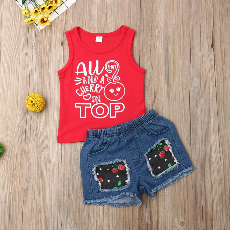 Детские топы для маленьких мальчиков и девочек жилет джинсовые короткие штаны