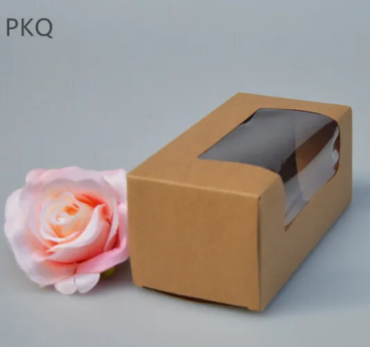 3 размера крафт бумага подарочная коробка с пластиковым отверстием коричневый
