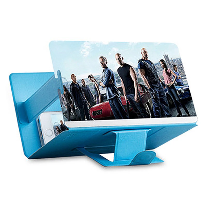 blue 3D увеличитель для экрана телефона, стереоскопический усилительный Настольный складной кожаный кронштейн, держатель для мобильного телефона, держатель для планшета, Прямая поставка - Цвет: blue