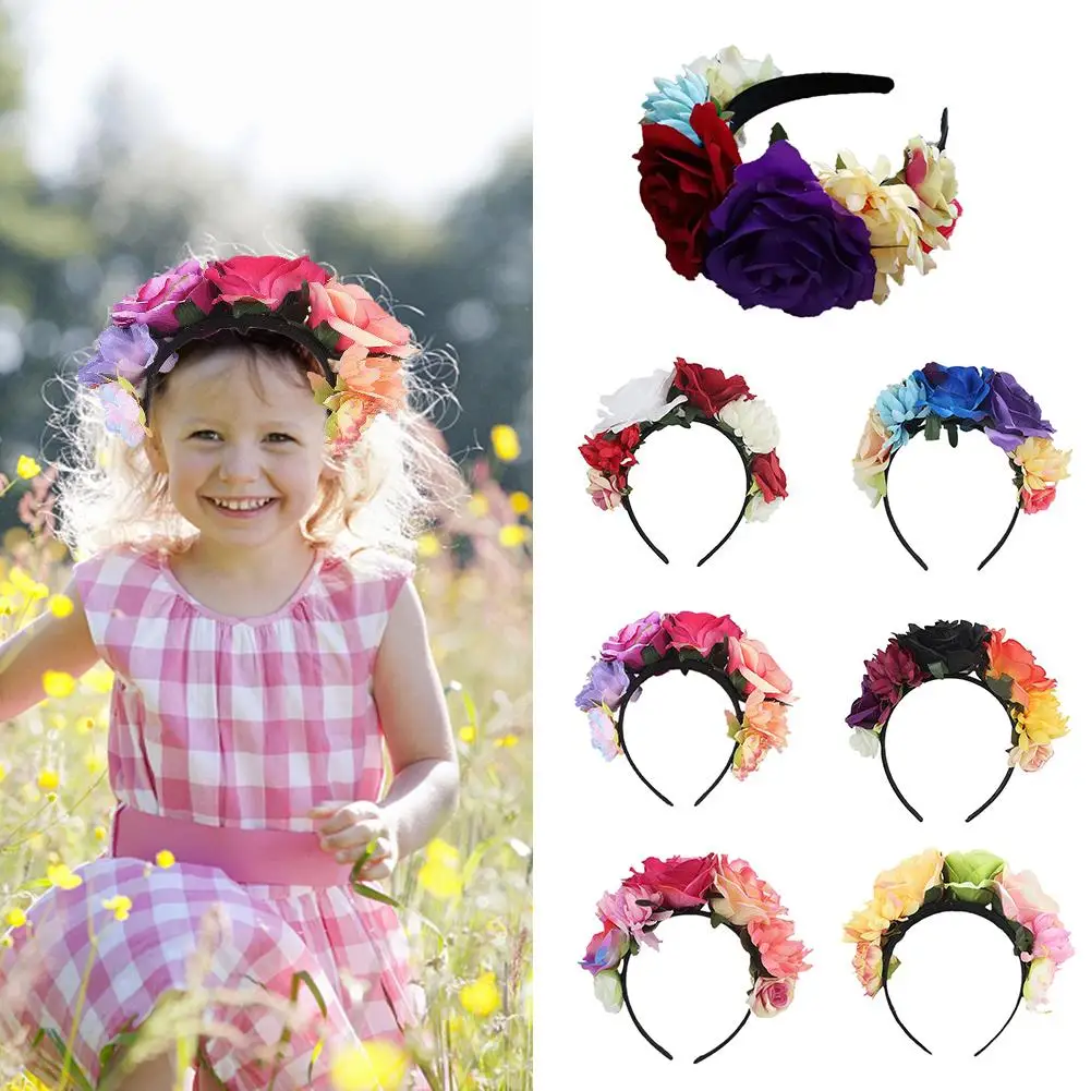 New Women's Hawaiian Rose Flower Crown Garland For Party Day Of The Dead Headband Costume Rose Garland