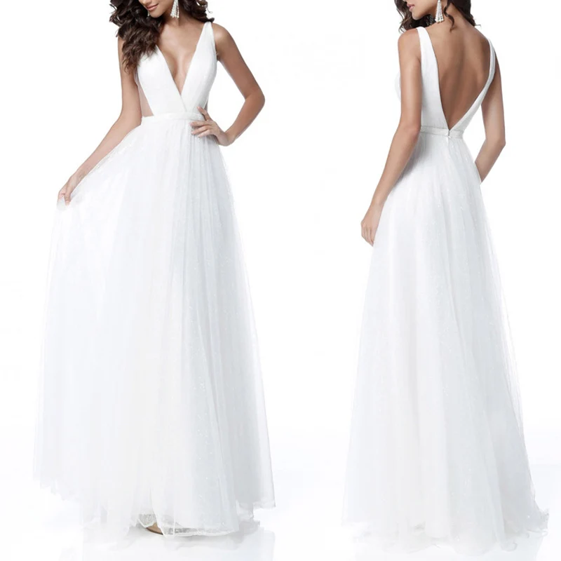 Женское вечернее платье А-силуэта длинное шифоновое с глубоким v-образным